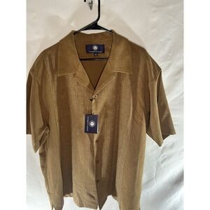 Vittorio St Angelo Mens XL Brown Textured Shimmer Button Front Camp Shirt NWT